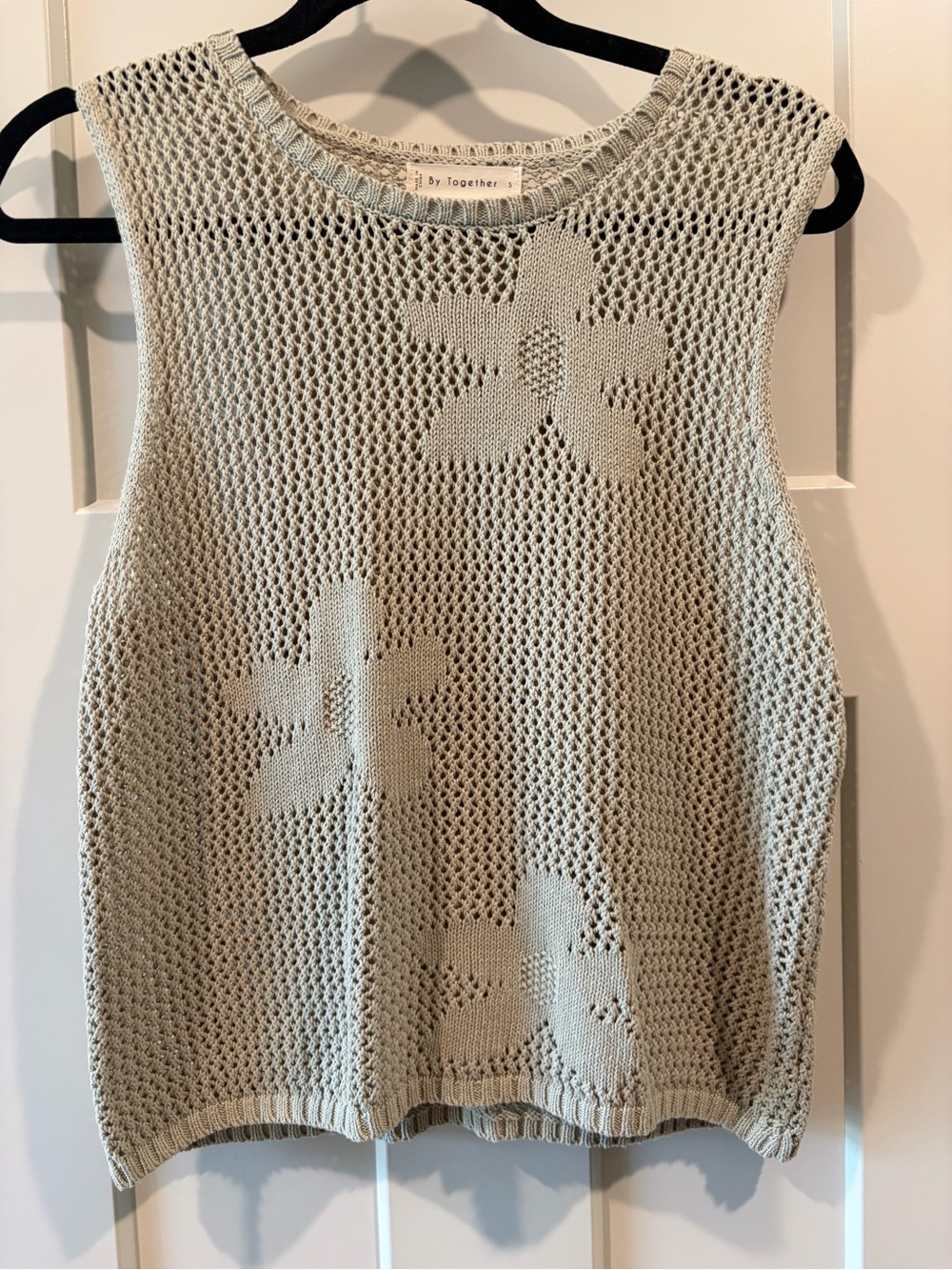 By Together Sage Green Crochet Floral Tank Top